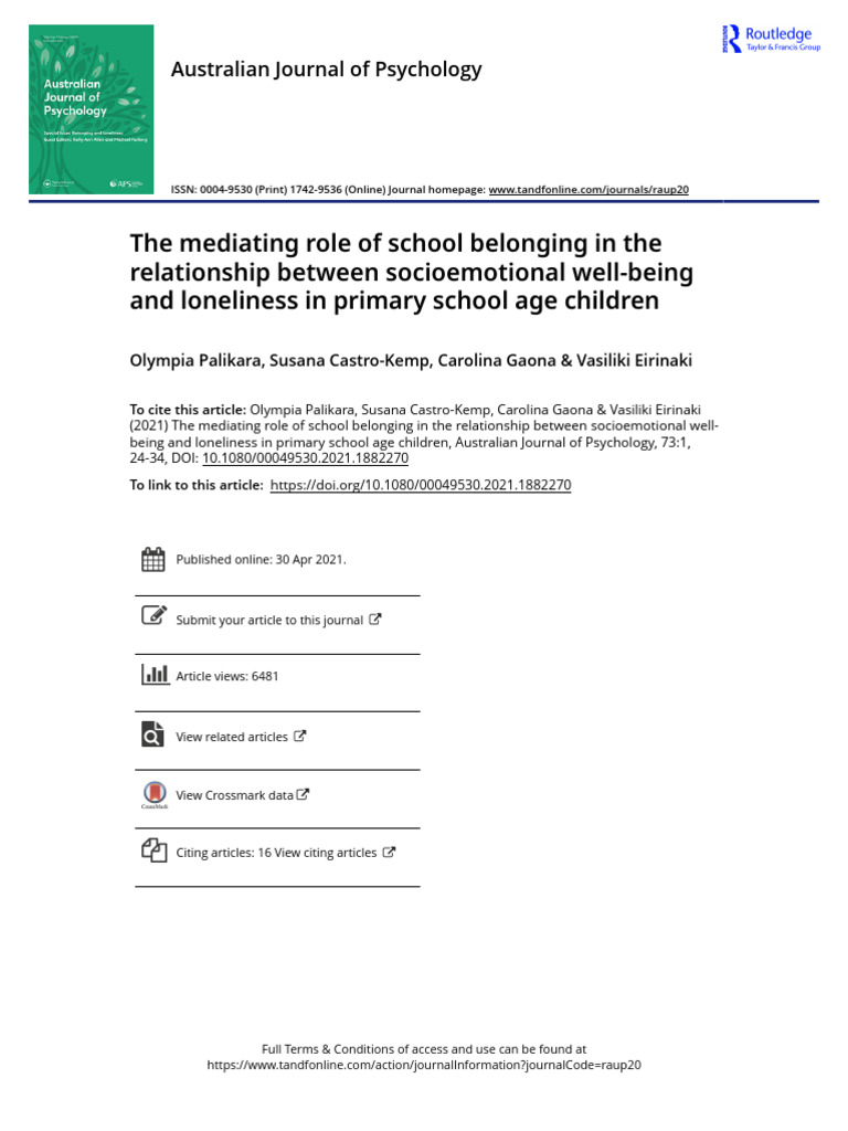 The Mediating Role of School Belonging in the Relationship Between ...