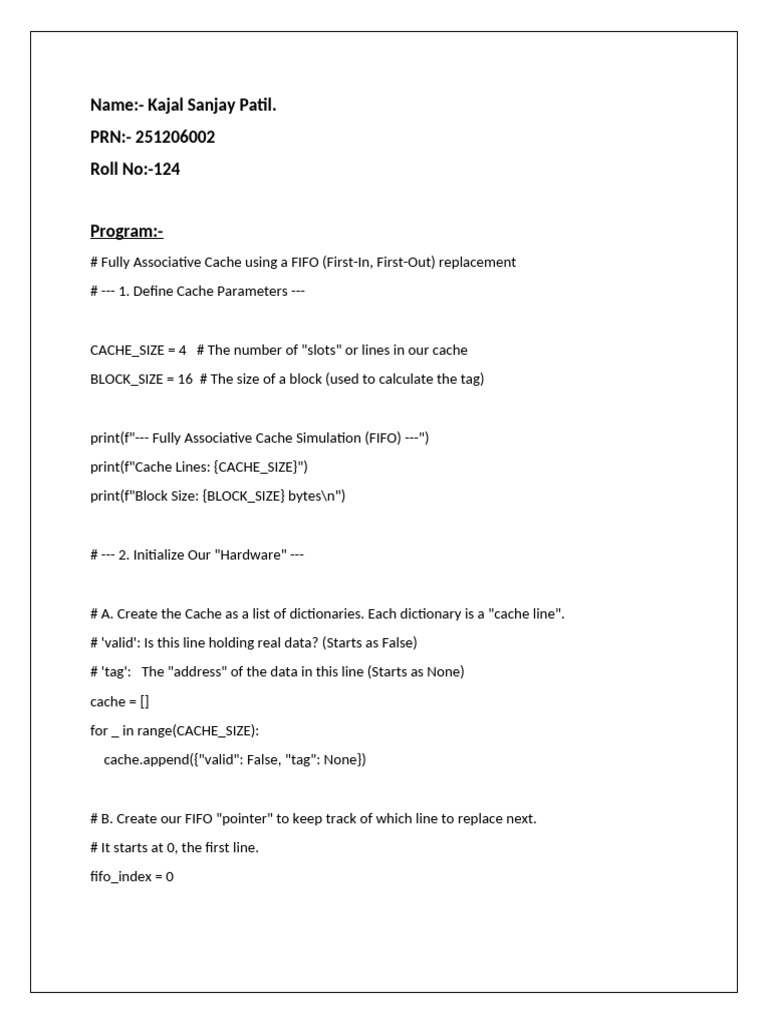 FIFO Fully Associative Cache Simulation | PDF | Cpu Cache | Software ...