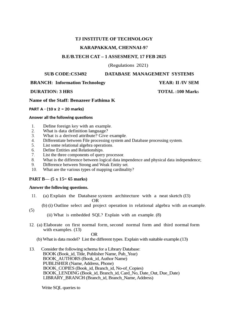 Database Management Systems Assessment | PDF | Databases | Relational Model