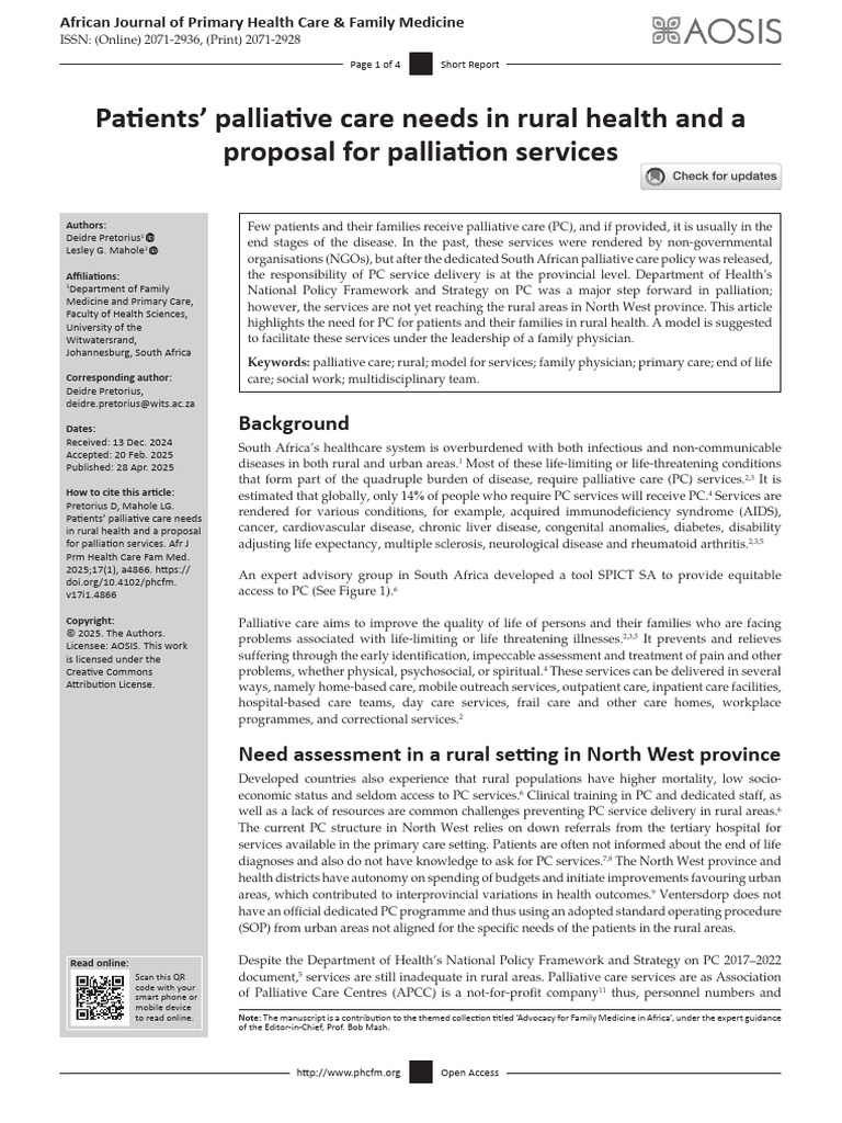 Palliative Care Needs in Rural South Africa | PDF | Palliative Care ...