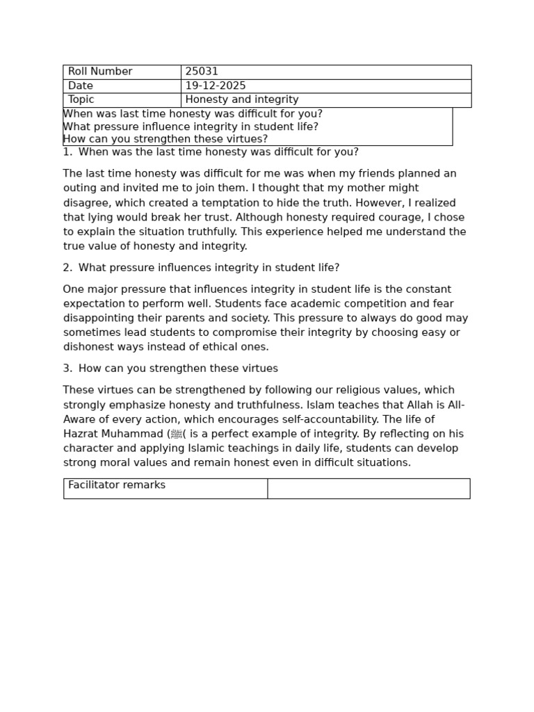Strengthening Honesty and Integrity in Students | PDF