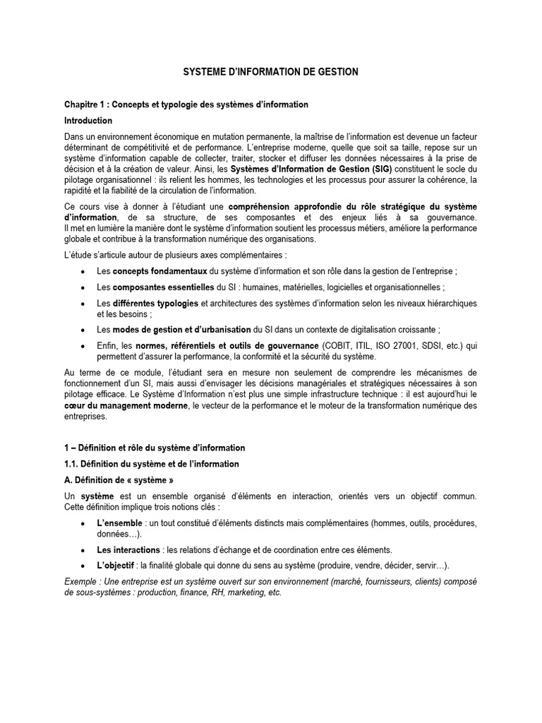 Systèmes d'Information de Gestion : Concepts clés | PDF | Progiciel de ...