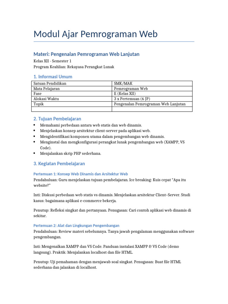 Modul Ajar Pemrograman Web Bab1 Pengenalan Web Lanjutan | PDF