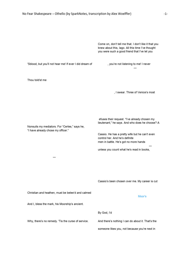 Othello Act 1 Scene 1 Summary | PDF | Poetry