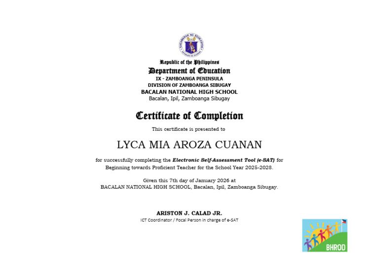 E Sat Cert Lyca Mia Aroza Cuanan | PDF