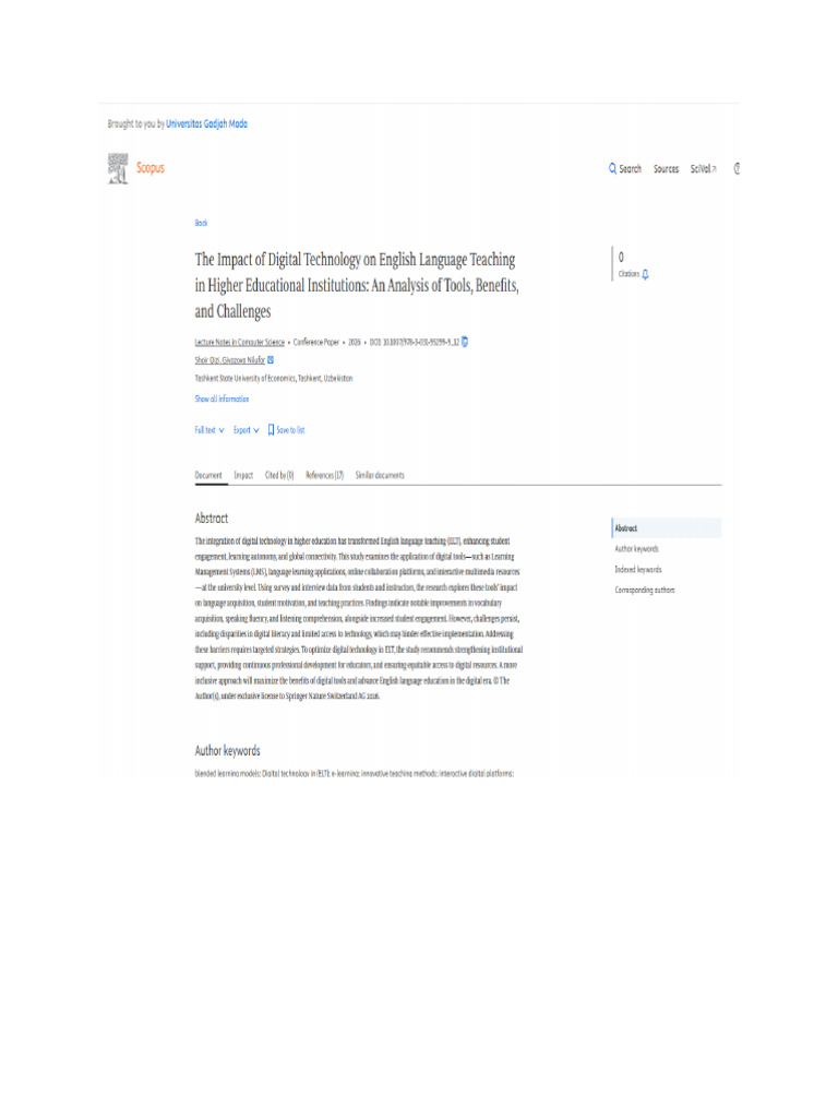SCOPUS The Impact of Digital Technology On English Language Teaching in ...