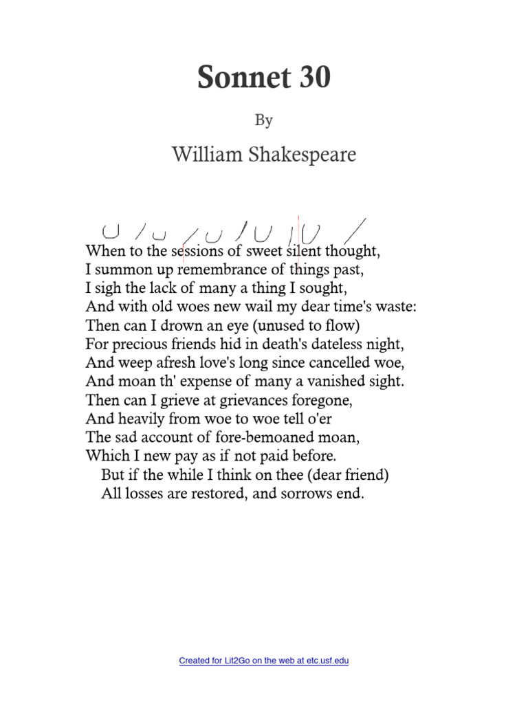 Shakespeare's Sonnet 30 Analysis | PDF
