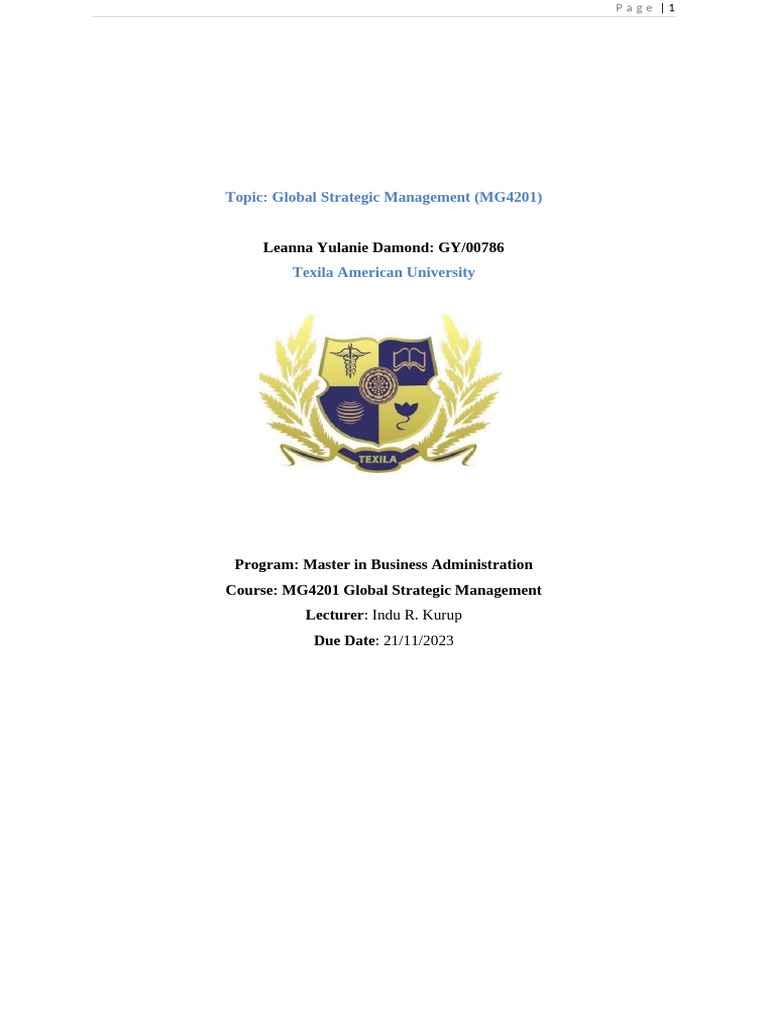 Global Strategic Management Case study - Leanna Damond | PDF ...