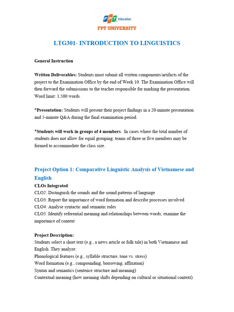 Linguistics Project Guidelines and Options | PDF | Word | Semantics