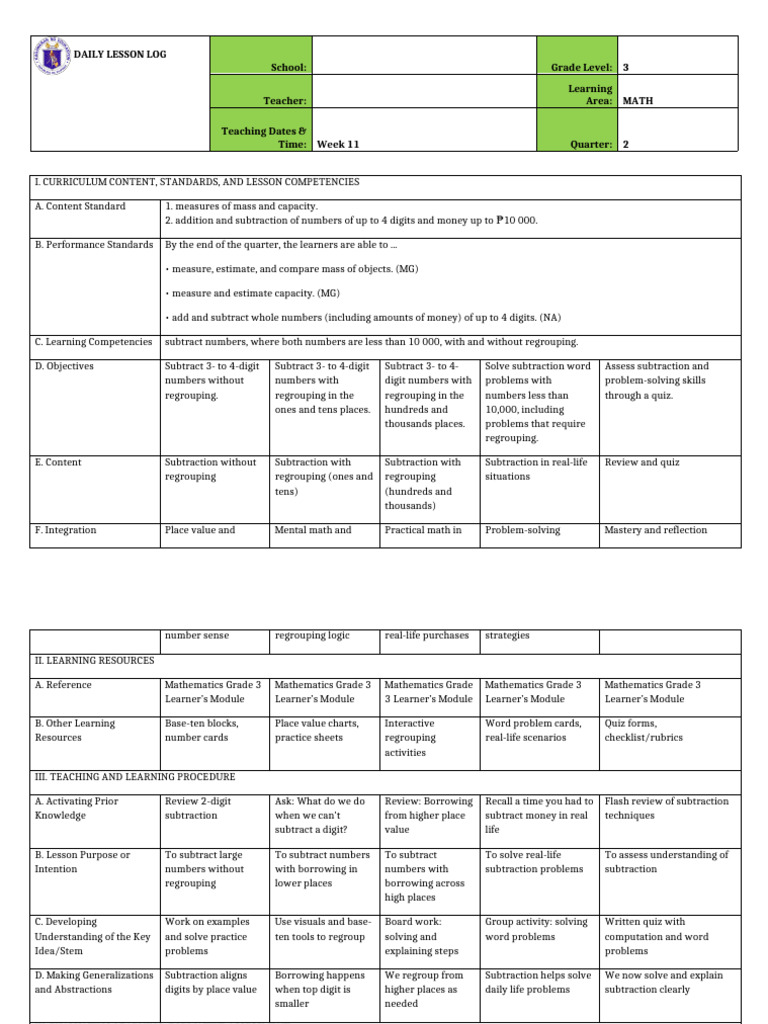 DLP Competency #11 | PDF | Learning | Subtraction