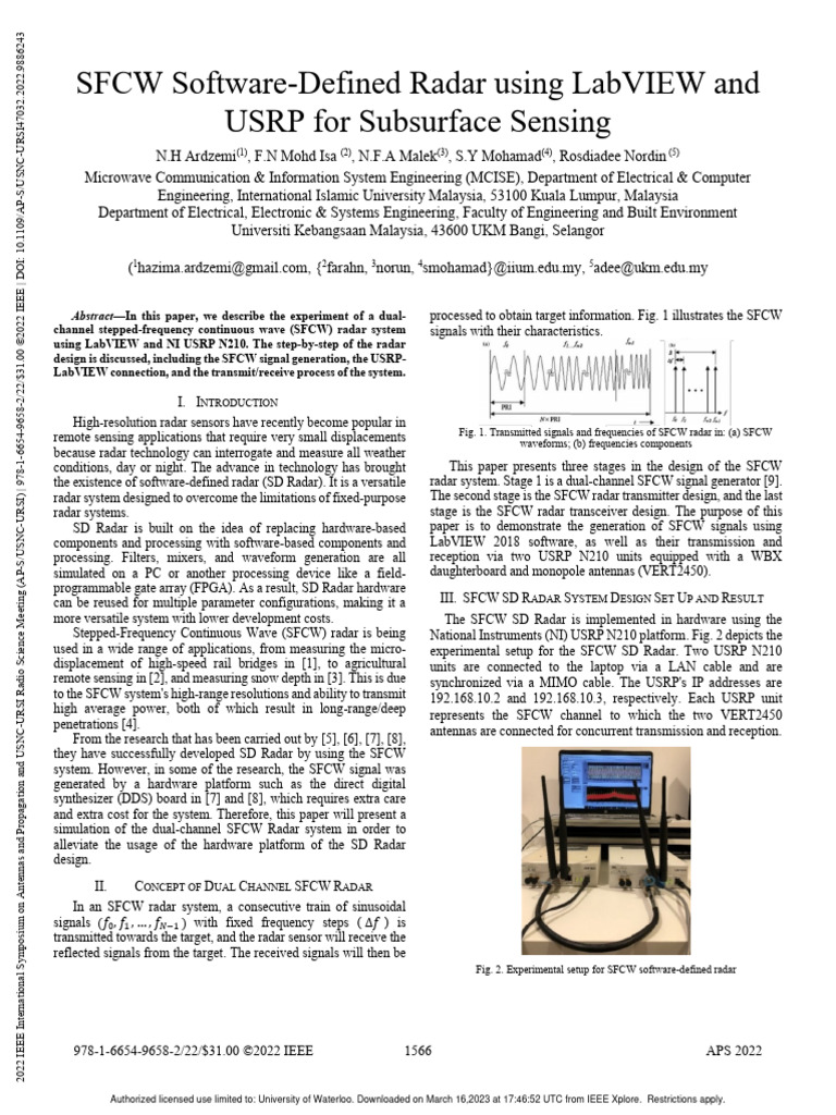 SFCW Radar Design with LabVIEW & USRP | PDF | Radar | Transmitter