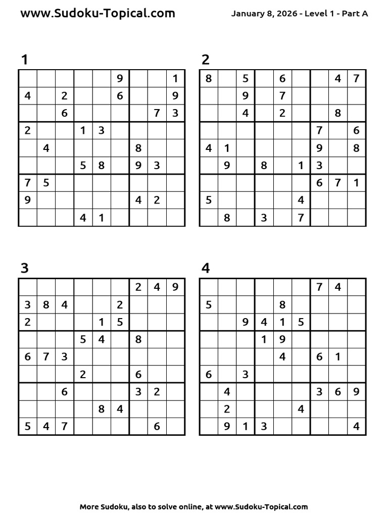 Sudoku Puzzles Level 1 - January 2026 | PDF | Np Complete Problems ...