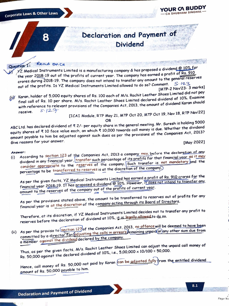 Declaration of Dividend | PDF | Dividend | Equity (Finance)