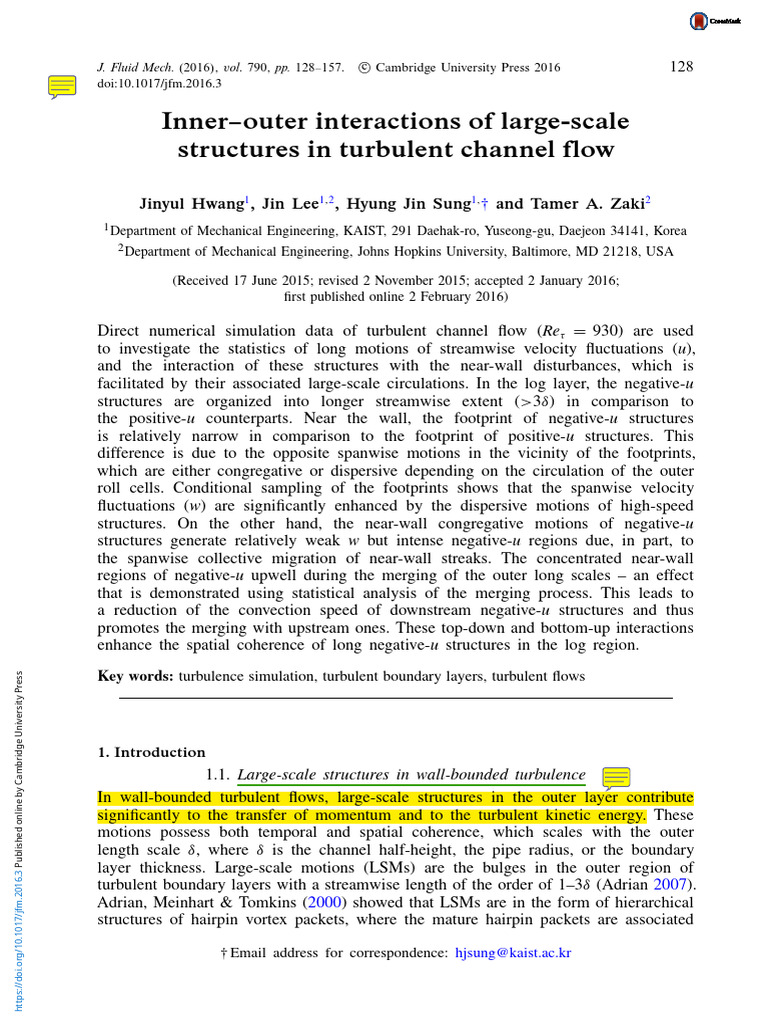 Turbulent Channel Flow Structure Interactions | PDF | Turbulence ...