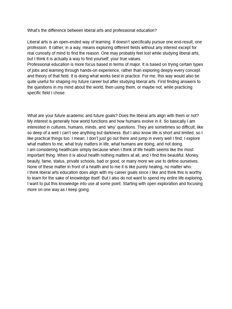 Liberal Arts vs. Professional Education | PDF