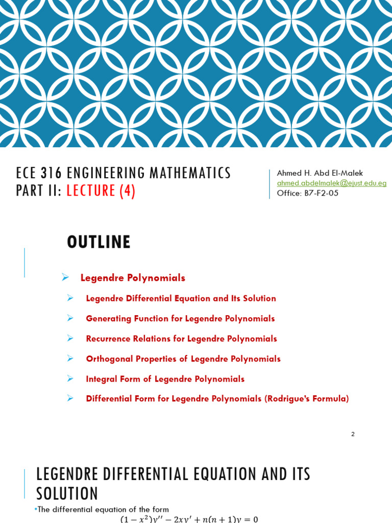 Legendre Polynomials and Differential Equations | PDF | Equations ...