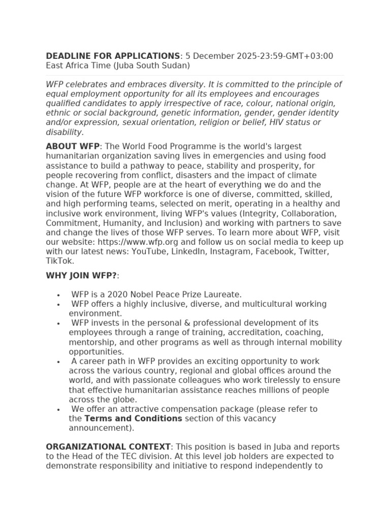 WFP IT Operations Associate Job Opening | PDF | World Food Programme