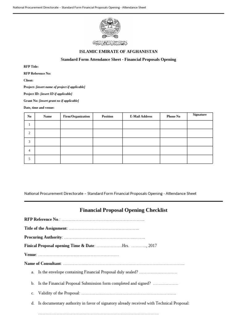 Financial Proposals Opening Attendance Sheet | PDF