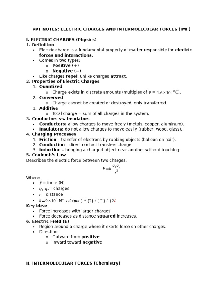 Electric Charges and Intermolecular Forces | PDF | Intermolecular Force ...