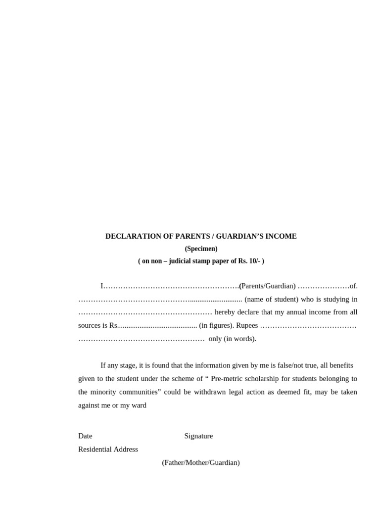 Parent Income Declaration Form | PDF