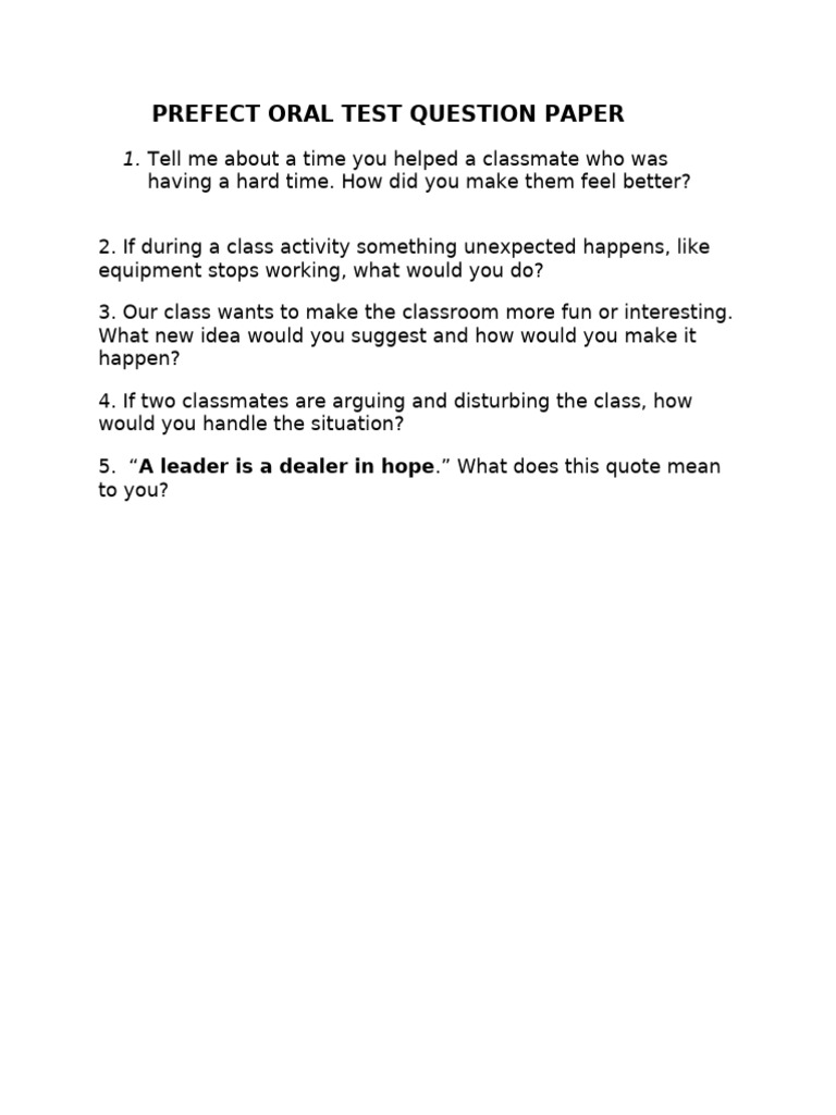 Prefect Oral Test Questions Guide | PDF