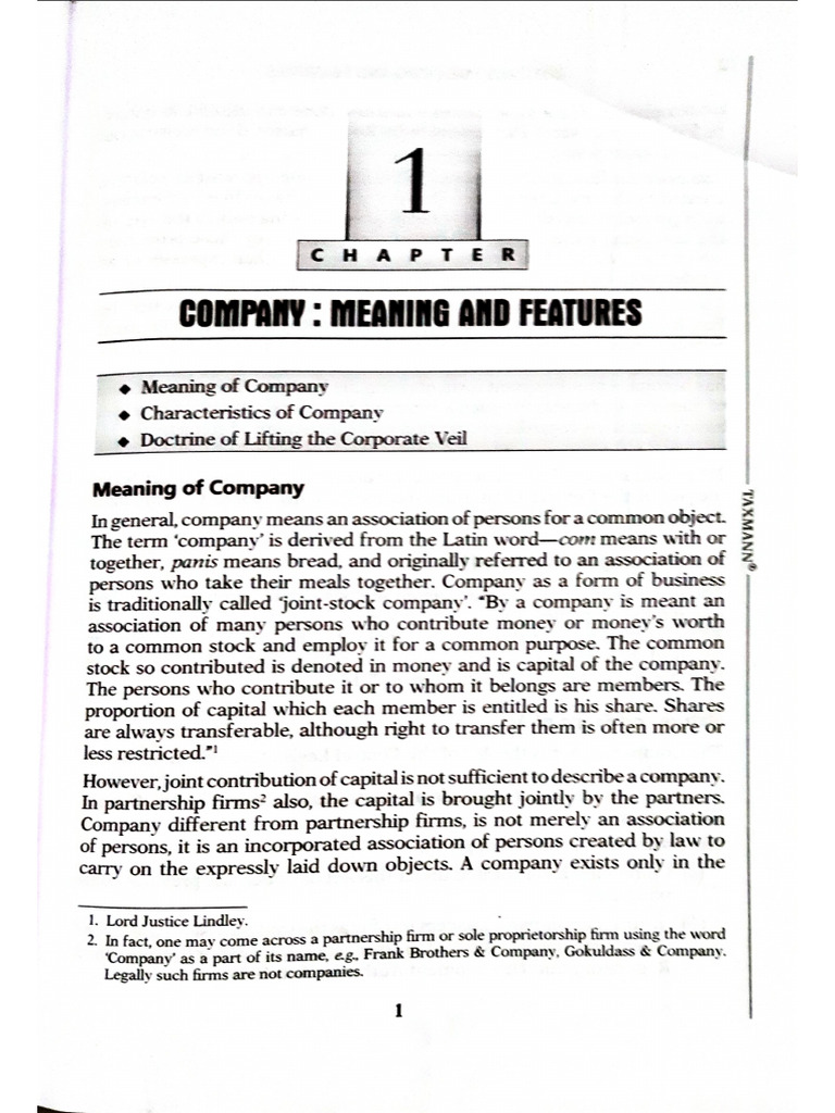 CH 1 Meaning & Features of Company | PDF