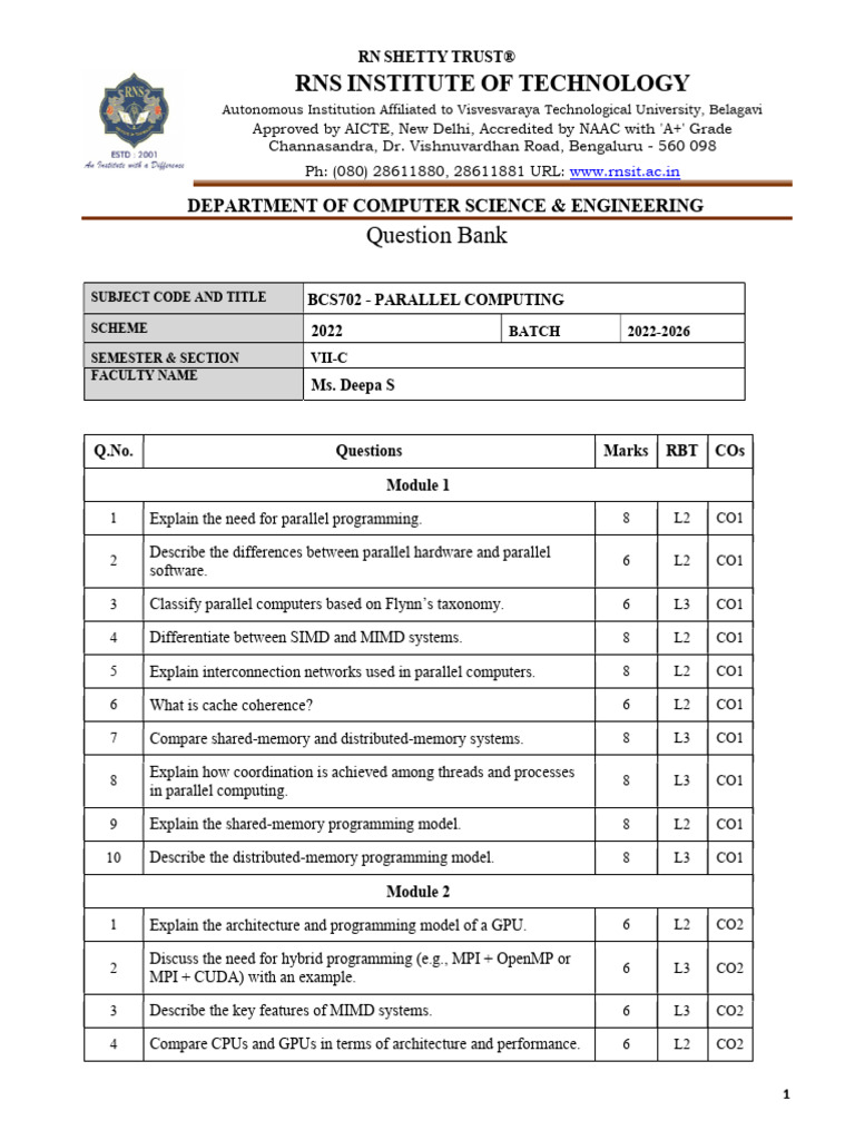 Parallel Computing Question Bank | PDF | Parallel Computing | Computer ...