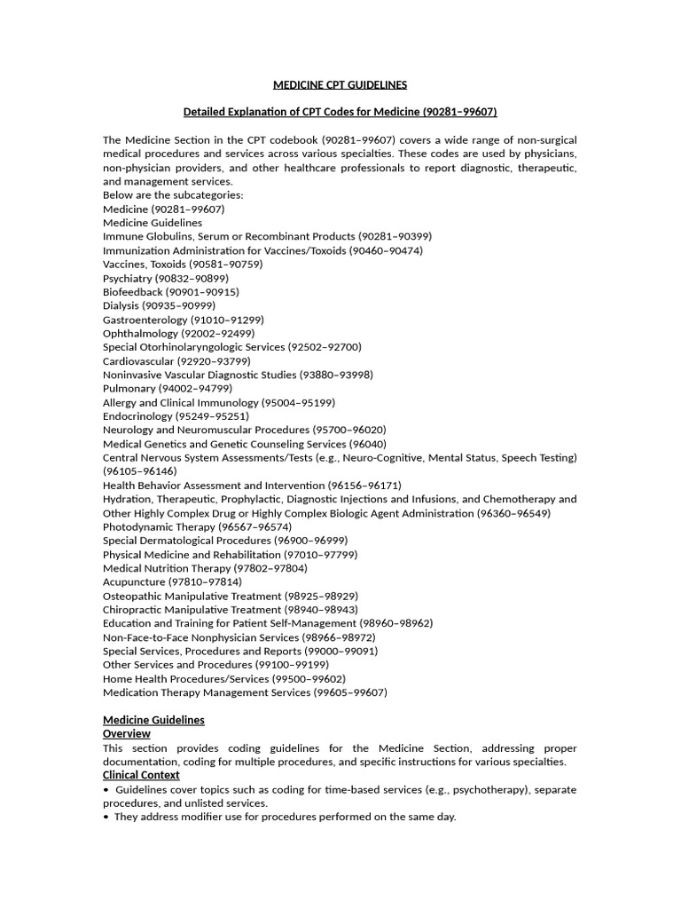 CPT Medicine Coding Guidelines Explained | PDF | Echocardiography | Allergy
