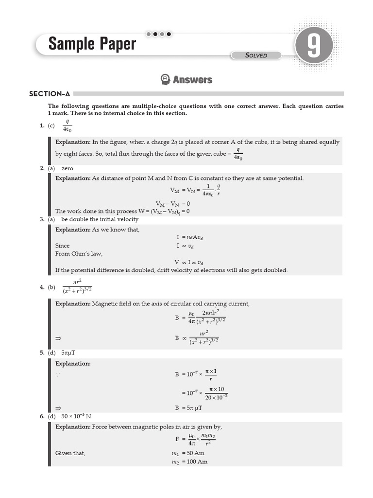 Physics Sample Paper Solutions | PDF | Photoelectric Effect | Diffraction