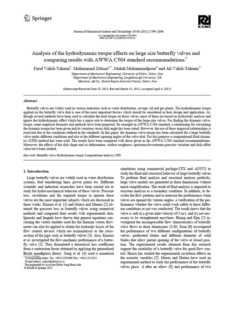 Analysis of the Hydrodynamic Torque Effects on Large Size Butterfly ...