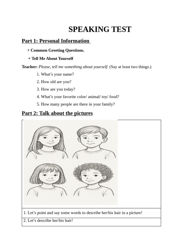 Speaking Test: Personal Info & Questions | PDF