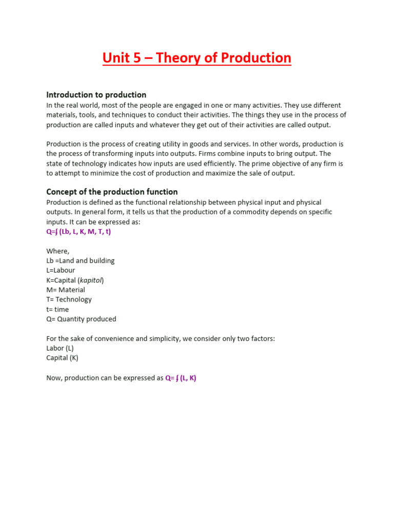 Theory of Production Explained | PDF | Production Function | Labour ...