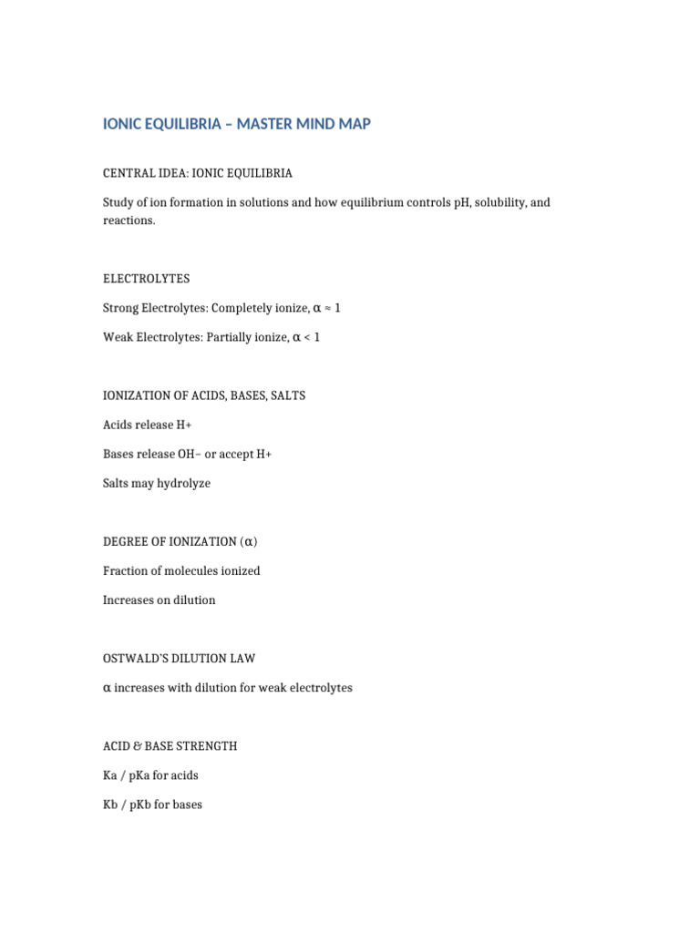 Ionic Equilibria Study Guide | PDF