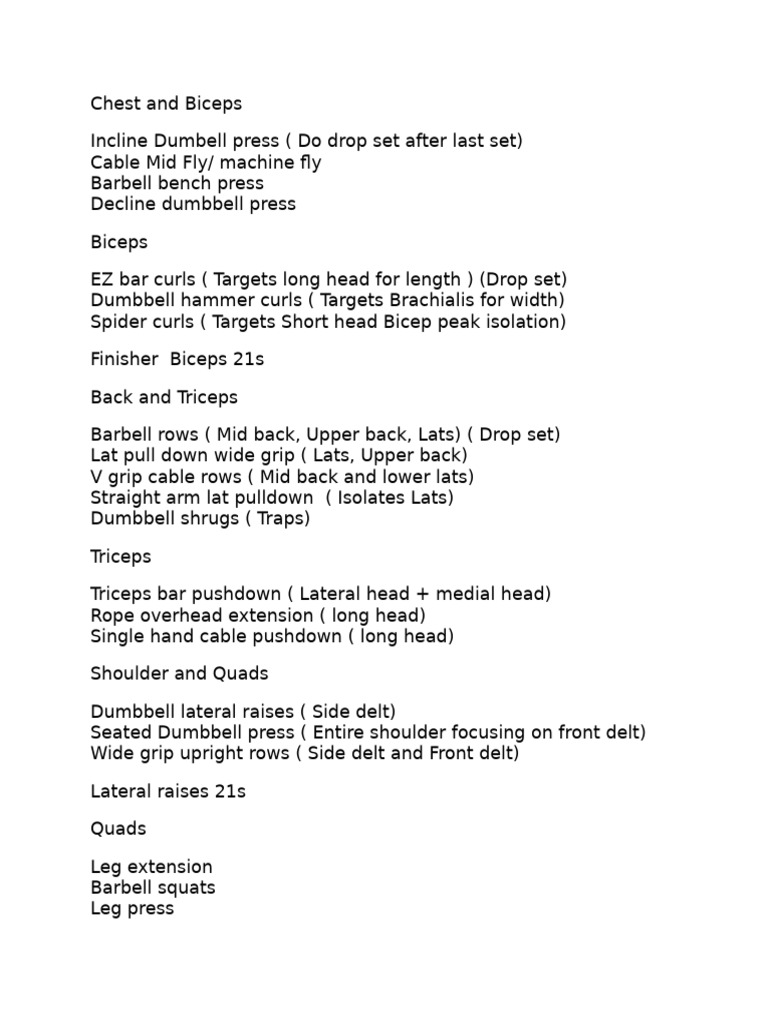 Comprehensive Chest, Biceps, Back, Triceps Workout | PDF