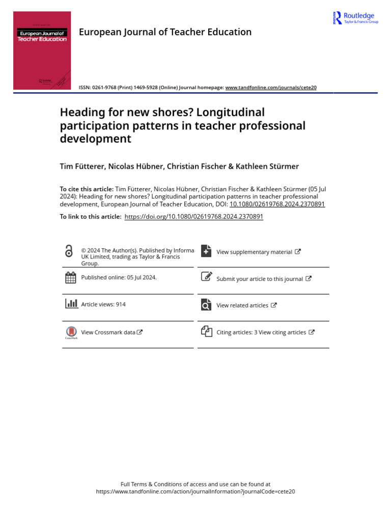 Heading for New Shores Longitudinal Participation Patterns in Teacher ...