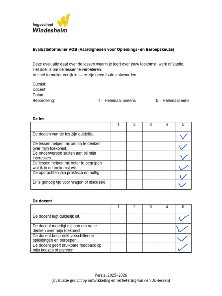 Evaluatieformulier VOB 2025-2026 PDF 2222222222 | PDF