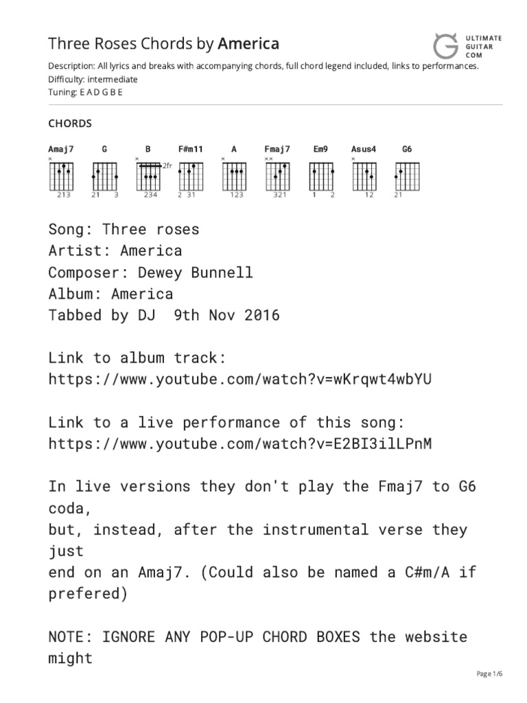 Three Roses Chords and Lyrics Guide | PDF | Musicology | Songs