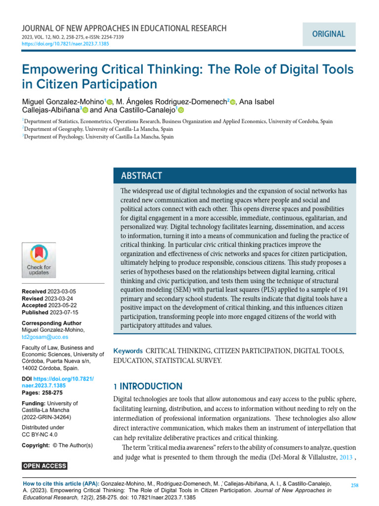 Digital Tools Boosting Critical Thinking | PDF | Structural Equation ...