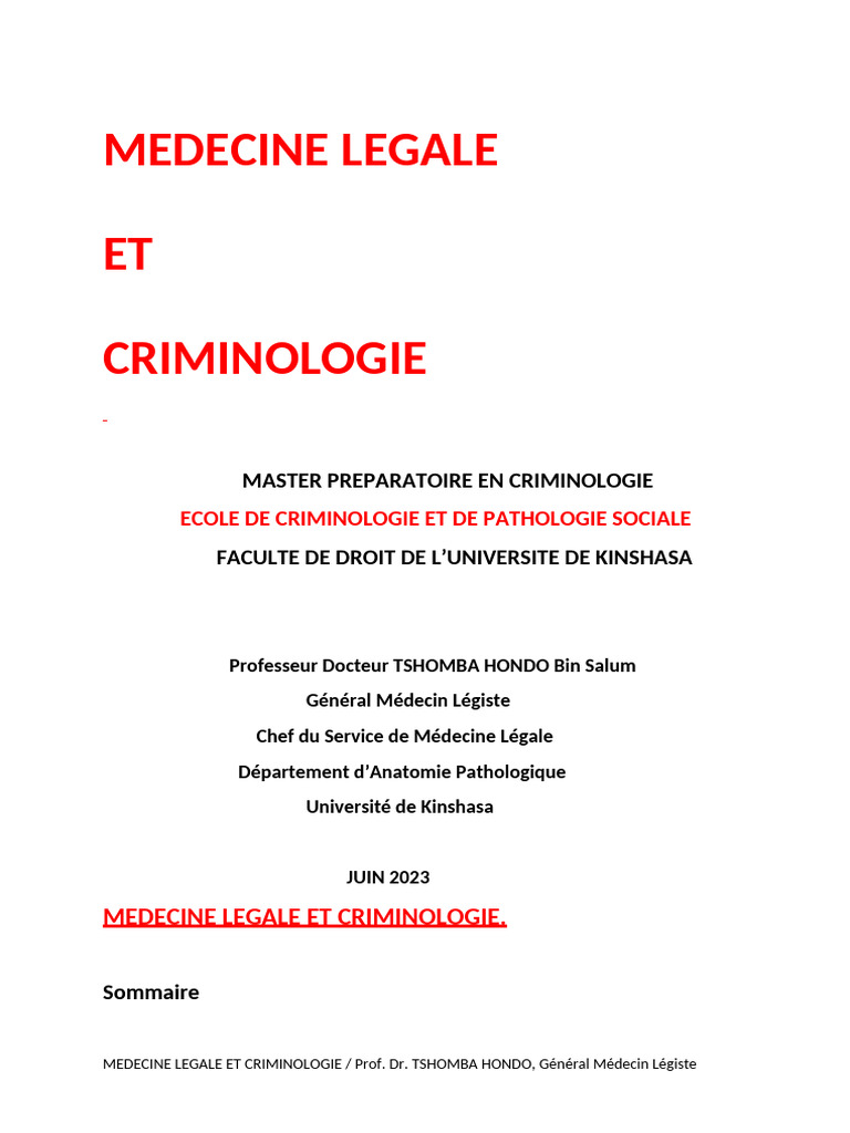 Médecine Légale et Criminologie : Guide Complet | PDF | Médecine légale ...