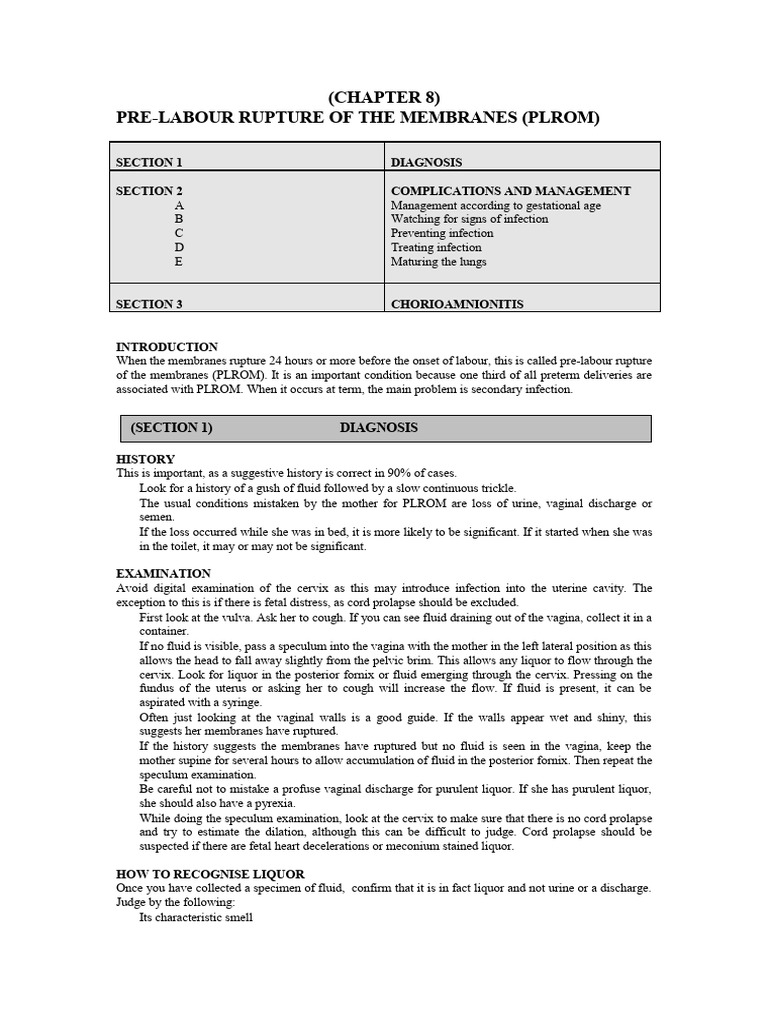 PLROM Diagnosis and Management Guide | PDF | Childbirth | Preterm Birth