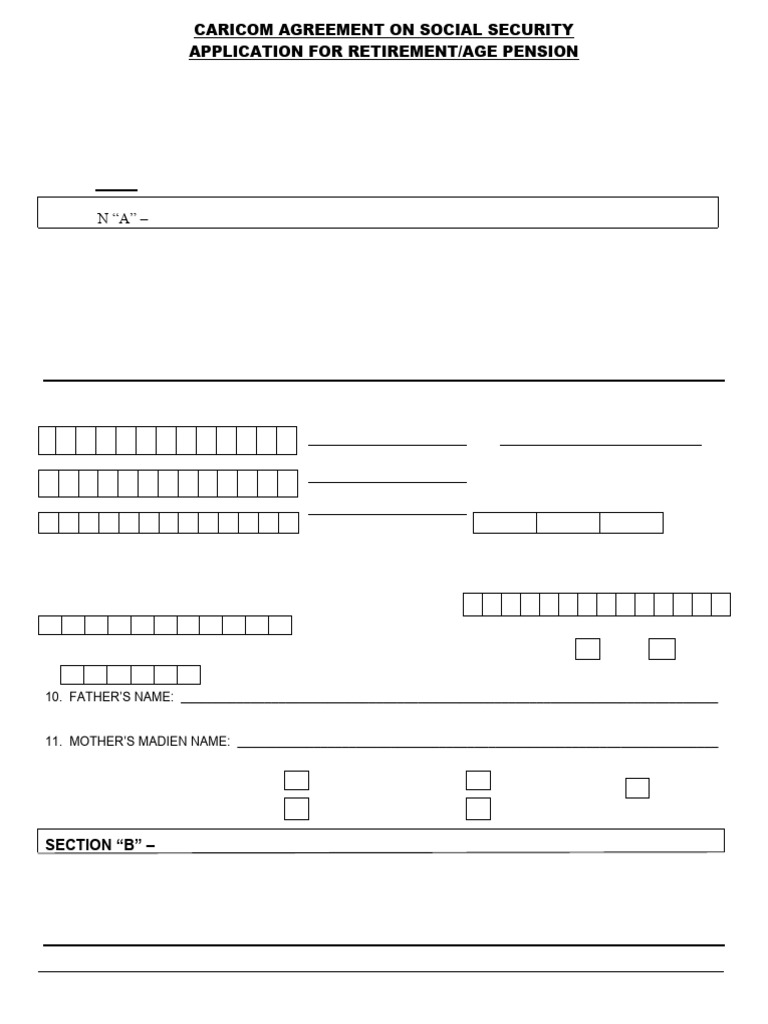 FORM CA1400F2 CA1 R0 CARICOM Application For Retirement Old Age Pension ...