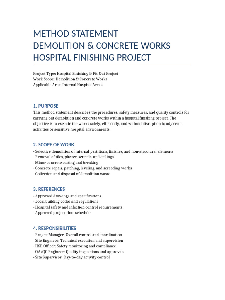 Hospital Demolition & Concrete Method Statement | PDF | Concrete ...