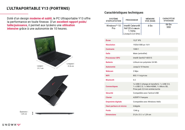 Ultraportable Y13 : Performance et Autonomie | PDF | USB | Matériel de ...
