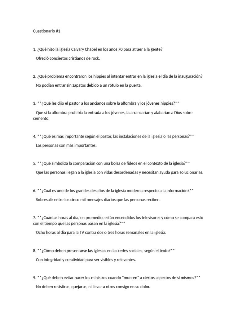 Misionologia Cuestionario | PDF | Iglesia cristiana | Parábolas de Jesús
