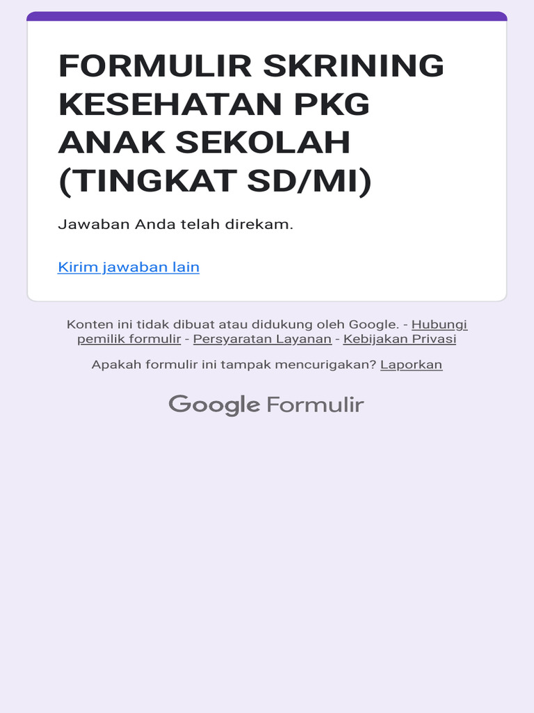 Formulir Skrining Kesehatan PKG Anak Sekolah (Tingkat Sdmi) | PDF