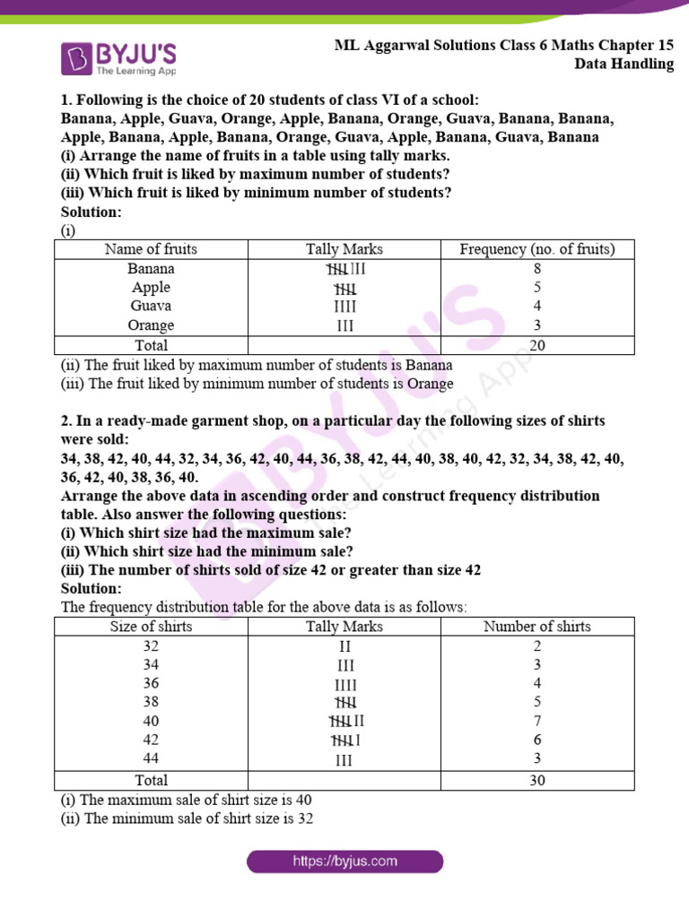 Class 6 Maths Data Handling Solutions | PDF