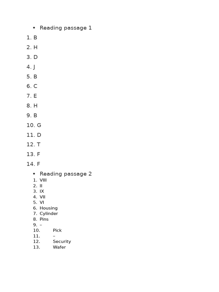 Reading Passage Answers and Key | PDF
