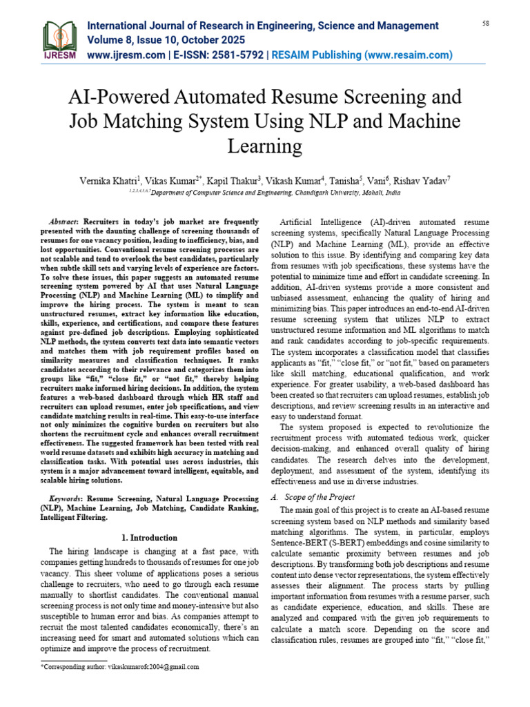 AI-Powered Automated Resume Screening and Job Matc | PDF | Résumé ...