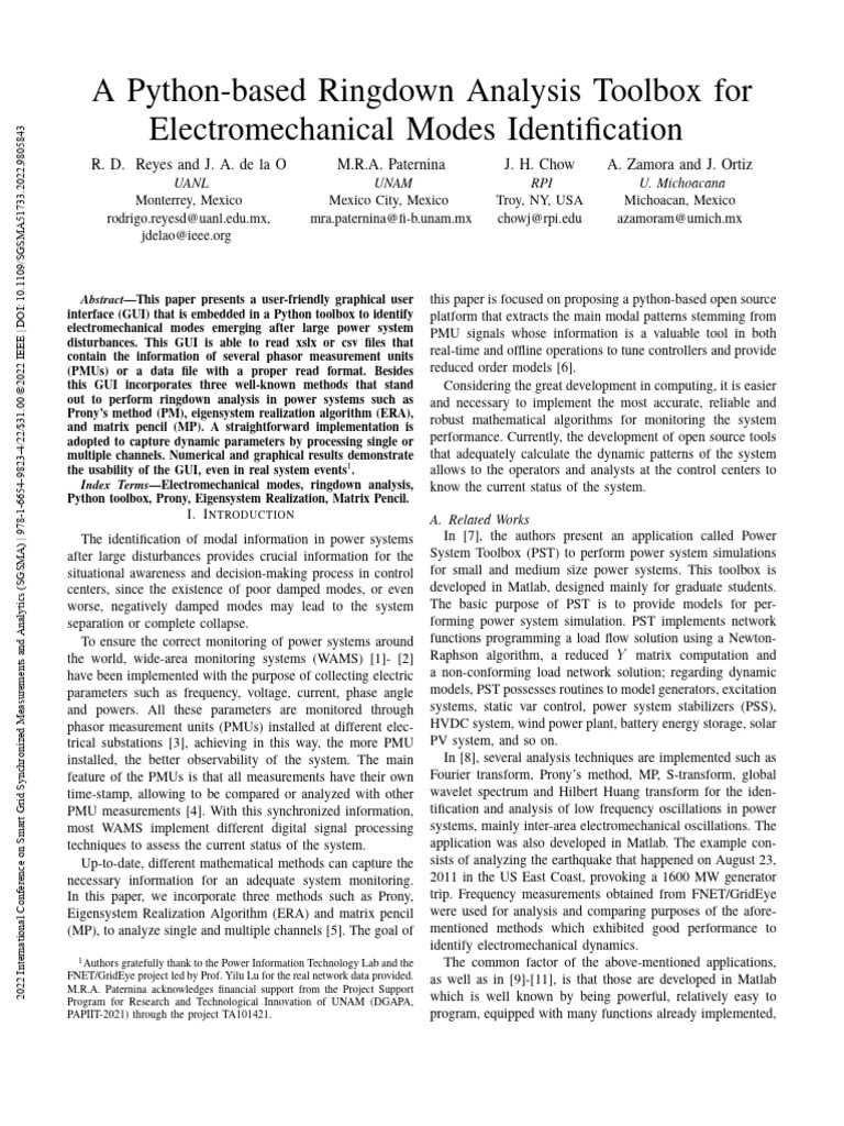 Python Toolbox for Electromechanical Mode Analysis | PDF | Matrix ...