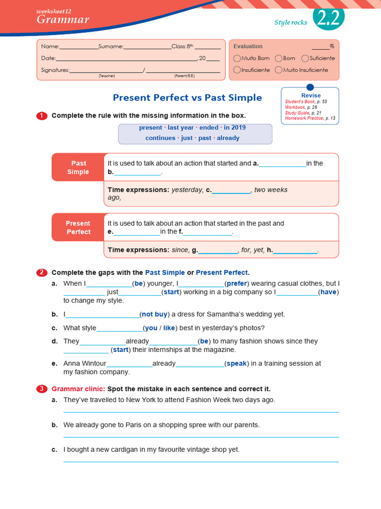 Present Perfect vs Past Simple Worksheet | PDF | Aesthetics | Clothing